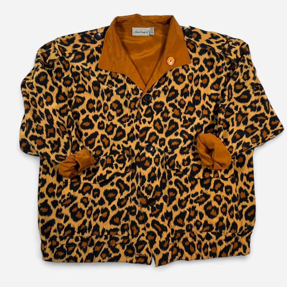 Adam Douglas Reversible 100% Silk Jacket Women’s Medium Vintage 1980s Leopard